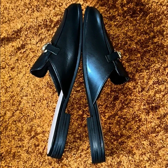 BCBGeneration Black Mules with Gold Buckles - Picture 3 of 6
